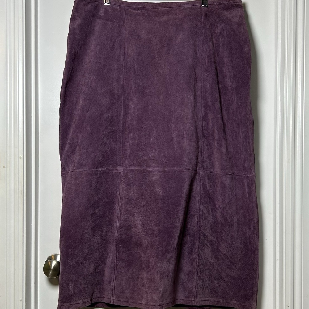 Fashion Bug Vintage Y2K 100% Genuine Suede Leather Purple Panel Seam Midi Skirt
